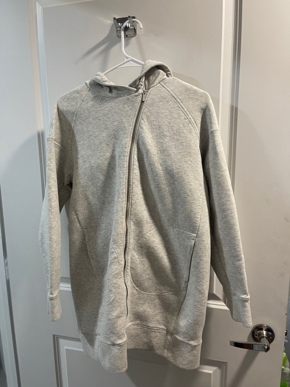 lululemon athletica Heather Gray Hooded Zip Sweatshirt with Small Gold Stain